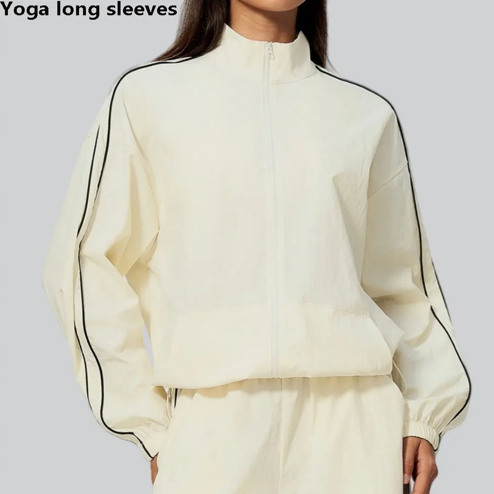 Sports Long Sleeved Women Stand Up Collar Zipper Jacket Yoga Top Sportswear Gym Breathable Quick Dry Workout Jacket With Pockets