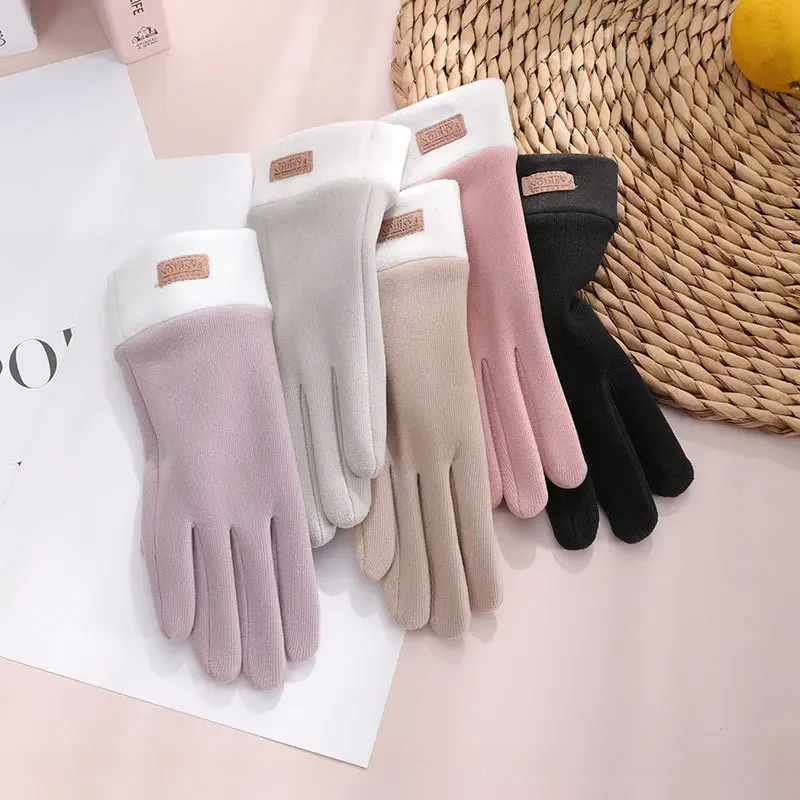 Gants chauds en fourrure pour femmes, mitaines à doigts complets, écran tactile, sports de plein air, automne, hiver, mode mignonne, 2022