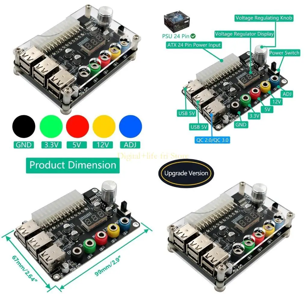 

E06D 6USB2.0 ATX24P Плата питания Регулируемая ручка напряжения 3,3 В, 5 В, 12 В; 1,8 В-10,8 В