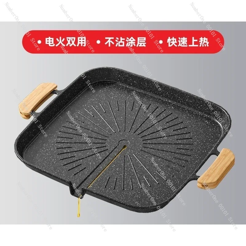 Outdoor Maifan Stone BBQ Grill Pan Korean Style Barbecue Plate Non Stick Roasting Skillet Household Camping Griddle Teppanyaki