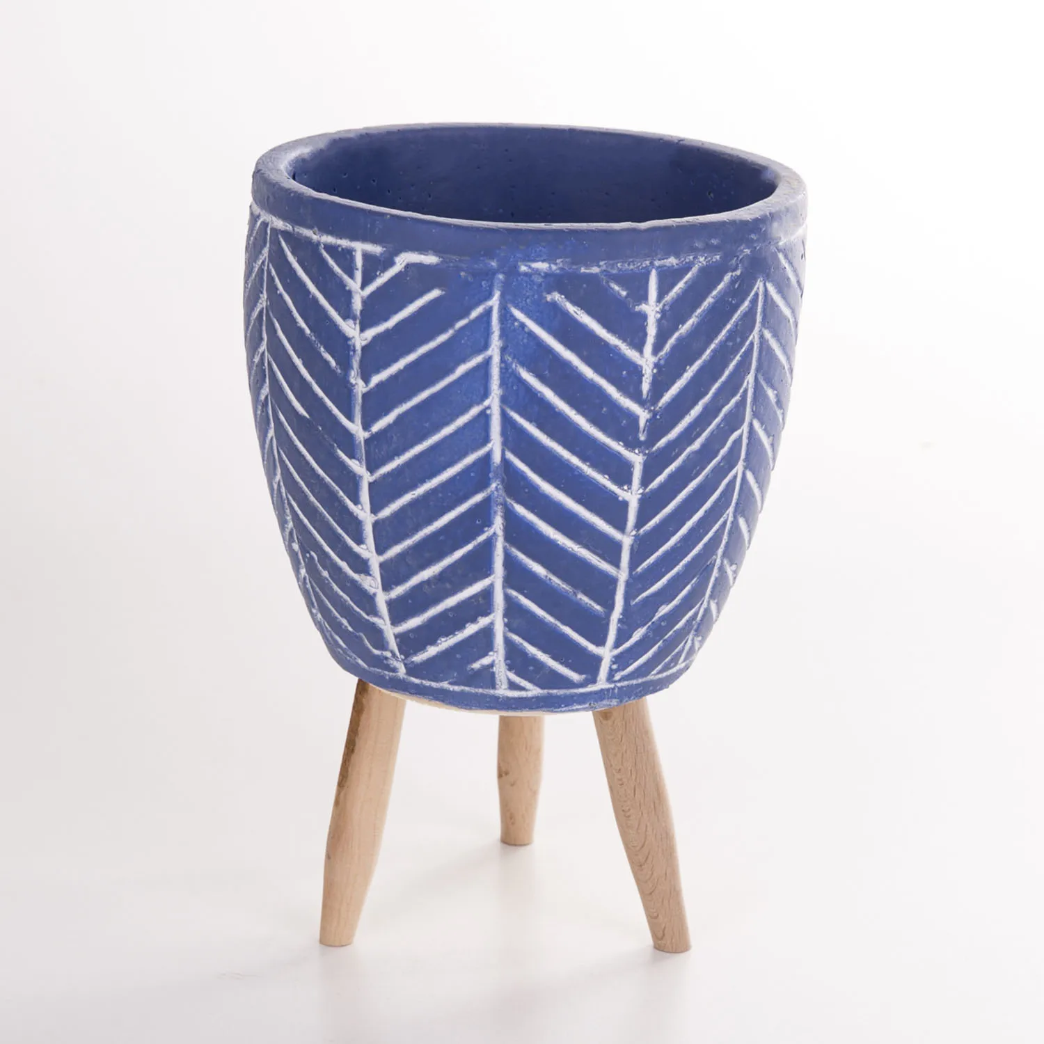 Navy leaf striped navy blue concrete flower pot 13,5x x Cm