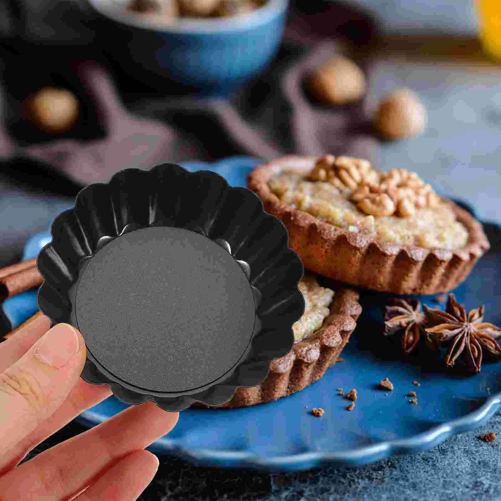 8 Pcs Mini Tart Pans Small Baking Pans Baking Bakeware Pie Mold Removable Bottom Black Carbon Tart Pan Steel Kitchen Tools