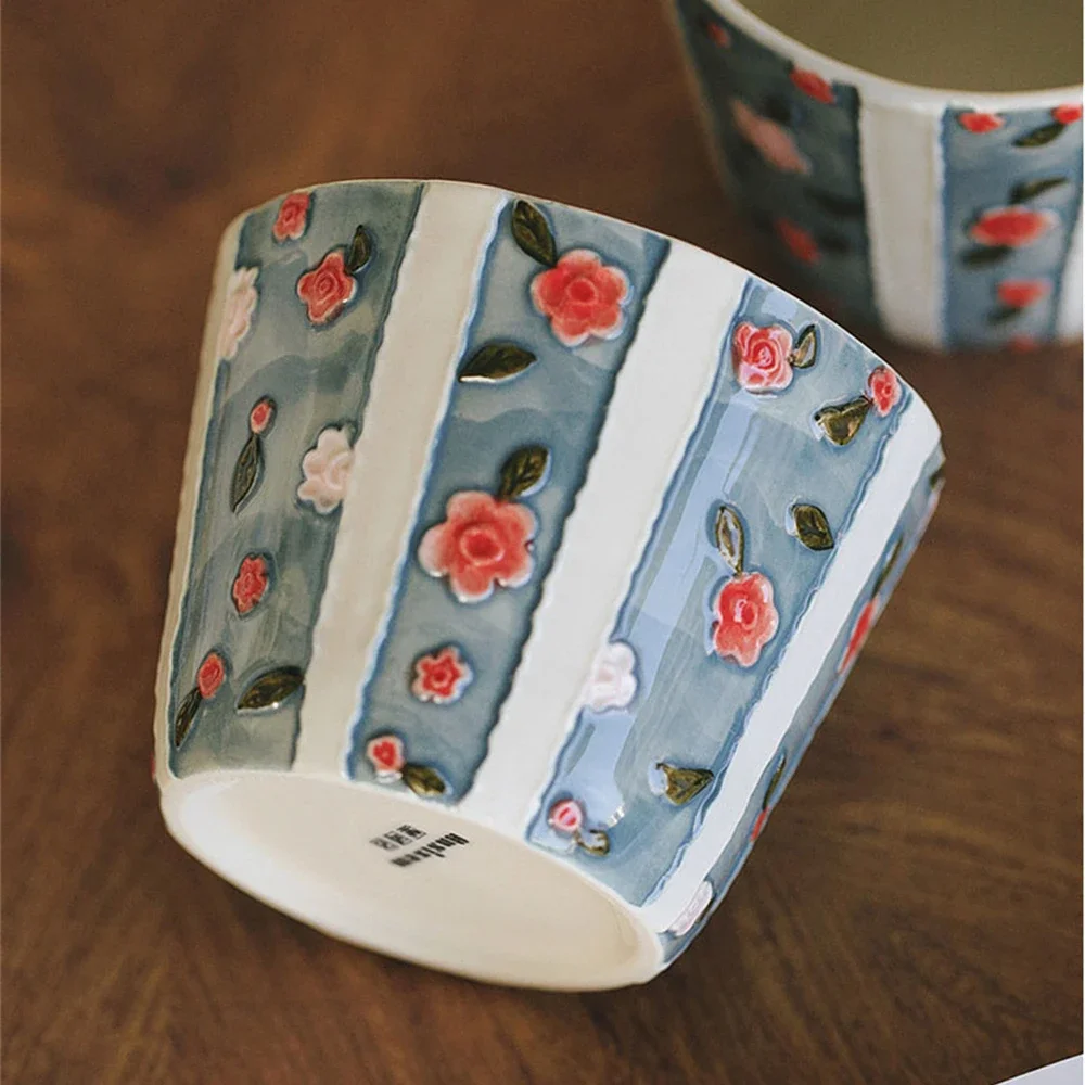 High Looks Hand-Painted Cup Latte Coffee Cup Afternoon Tea Gift Home Kitchen Supplies Rose Decoration Cup 260ml