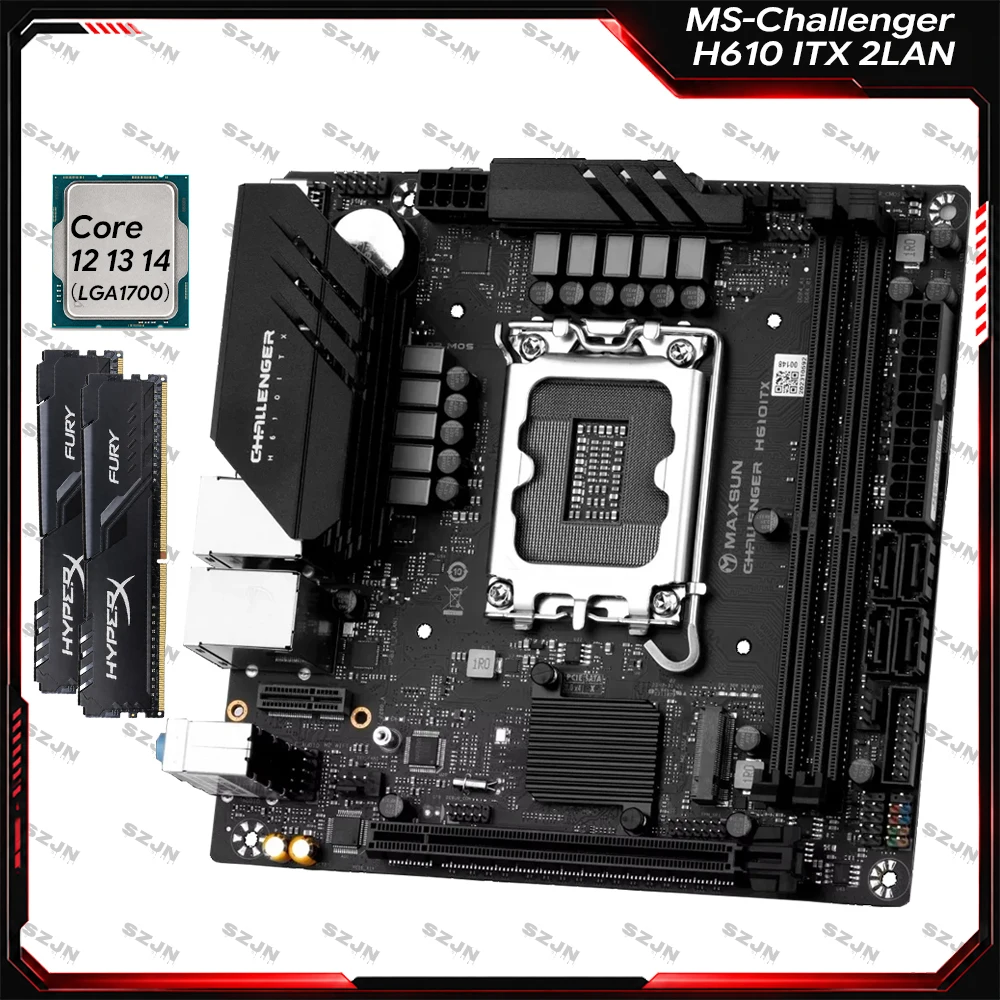 MS-Challenger DIY Kit H610 ITX Motherboard Set Support Intel Core 12th 13th 14th Gen CPU 32GB DDR4 3200MHz Dual LAN DIY Kit