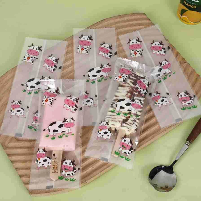 50Pcs/Set Cartoon Food Grade Ice Pop Bags Disposable Plastic Popsicle Bags Freeze Treat Storage Transparent Ice Popsicle