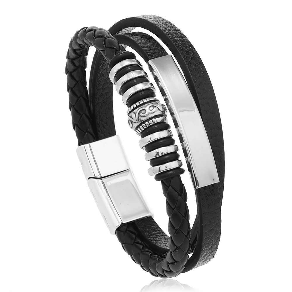 Trendy lederen armbanden voor mannen roestvrijstalen armband 21 cm meerlaagse gevlochten touw armbanden voor mannelijke sieraden geschenken
