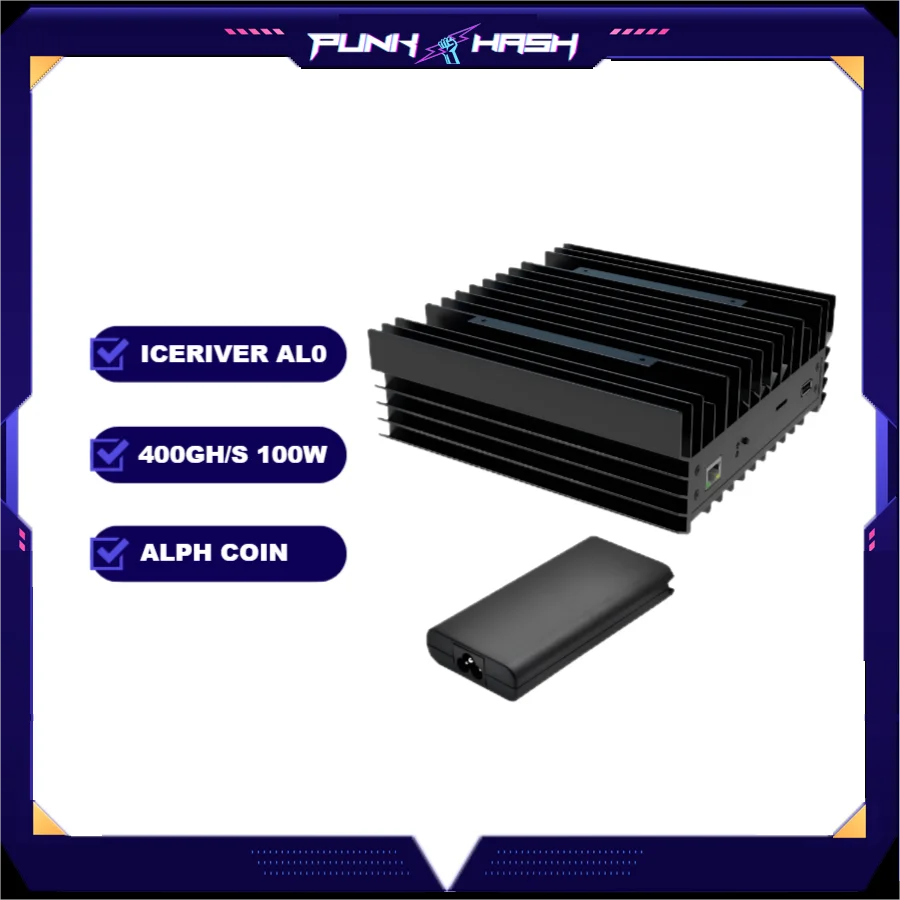 ICERIVER-Mineur de crypto avec PSU, ALPH AL0, 400GH/S, 100W, silencieux, silencieux, noir, 3 algorithmes, nouveau