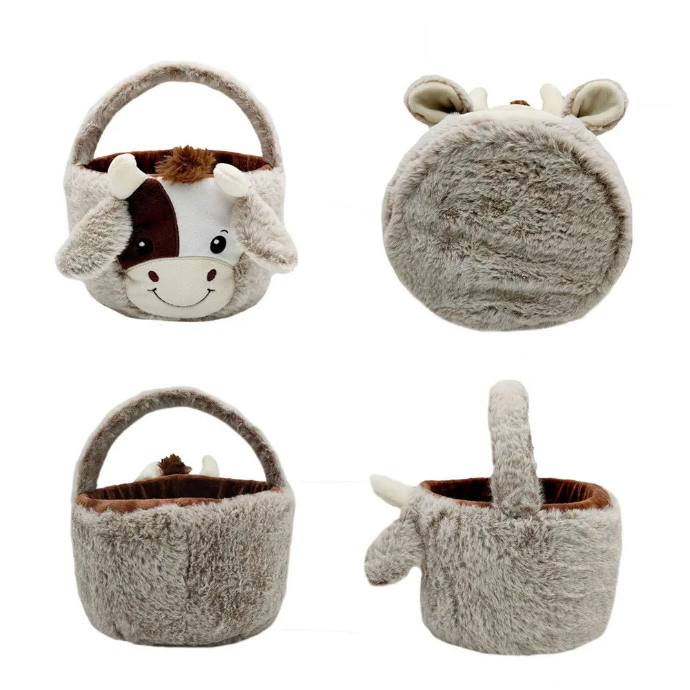 

Cute Cow Basket Plush Basket Candy Buckets Tote Bag for Kids Children Party Decorations Toys Gift 2022 New