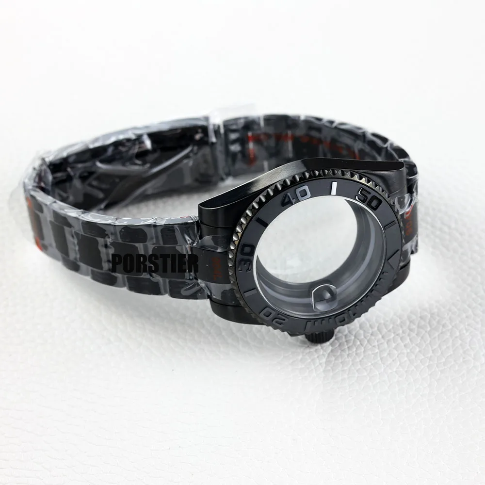 Boîtier de Montre Noir avec Clip de Saphir, 40mm, pour NH35 Nh36 Nh34, Mouvement Mécanique existent, Yacht GMT Pad