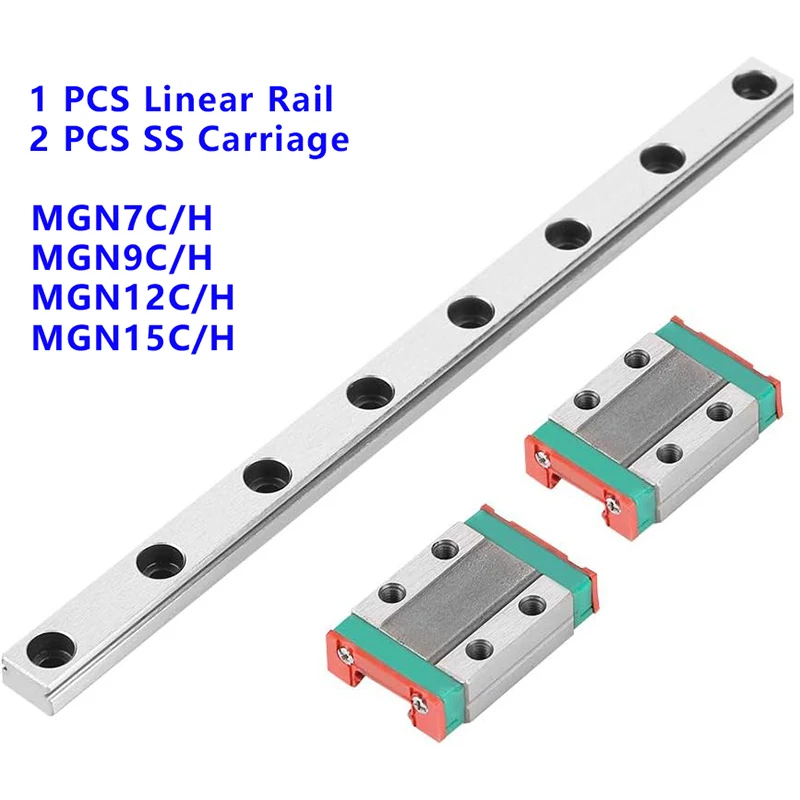 1Pcs MGN Series Miniature Linear Rail 100~1200mm + 2Pcs Guide Carriage MGN7 MGN9 MGN12 MGN15 Replacement Accessories for 3D Prin
