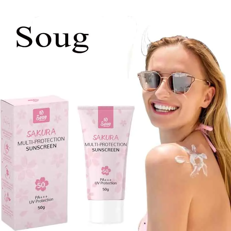 

Soug Sakura Солнцезащитный и отшелушивающий гель Увлажняющий отбеливающий праймер SPF 50, защита от ультрафиолета, прозрачный для ухода за гладкой кожей