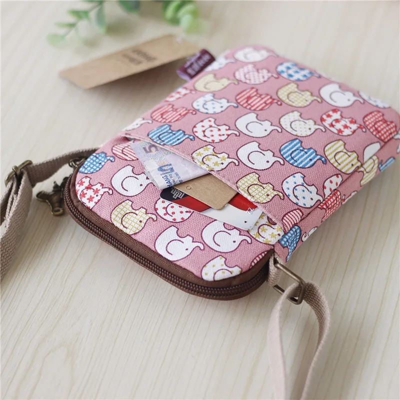 Canvas Women Cartoon Floral Pattern Shoulder Crossbody Bag Ladies Little Handbag Small Phone Purse Female Money Pouch for Girls