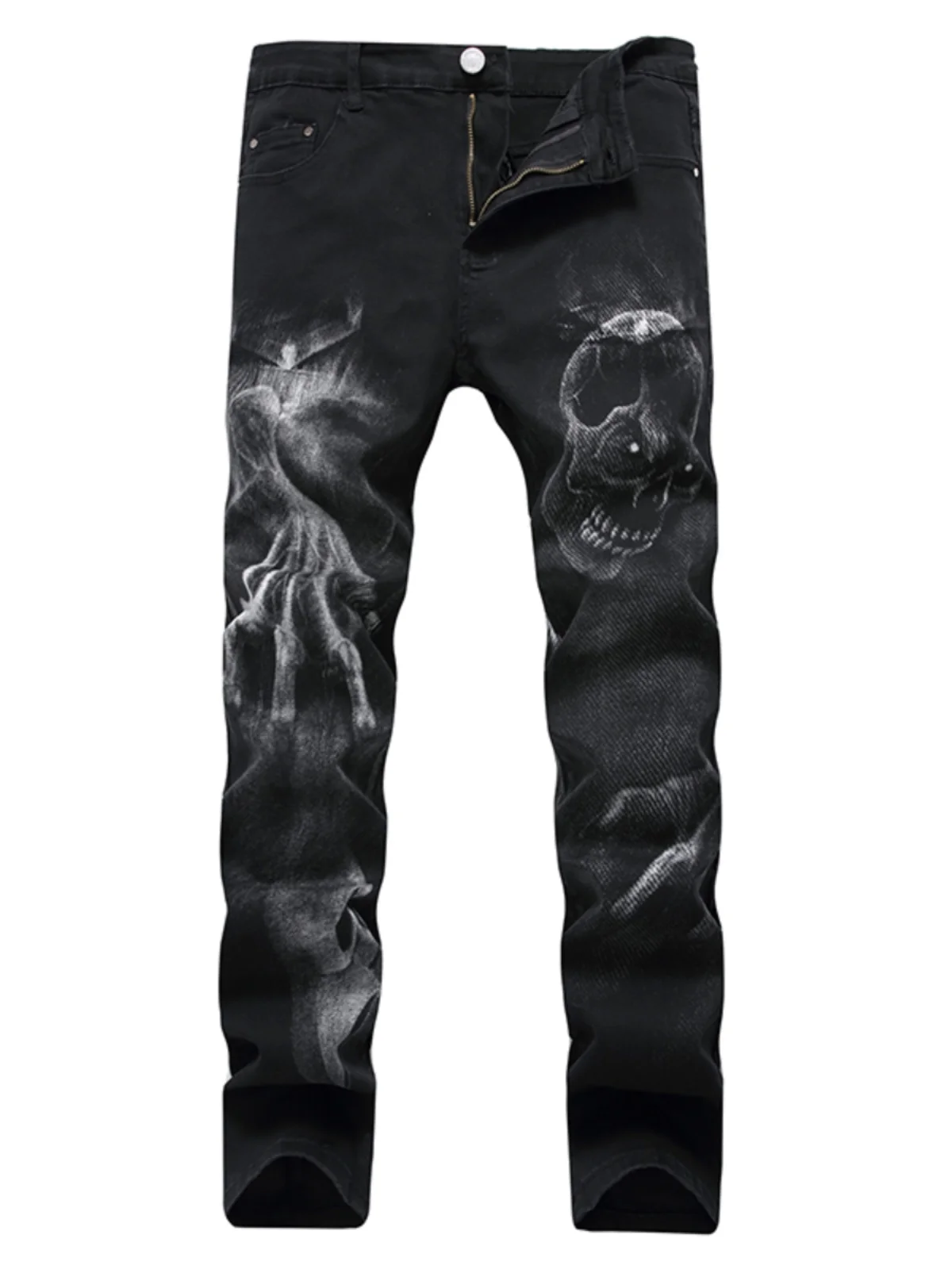 

Men's Slim Fit Straight Leg Jeans Floral Skull Print Casual Cotton Stretch Denim Pants Youth Trendy Nightclub Wear