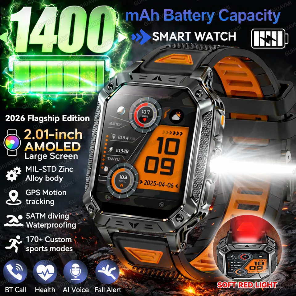 

Durable GPS Military Smart Watch 1400Mah Battery Fitness Tracking 5ATMWaterproof Dual-color Flashlight Tactical Sport Smartwatch