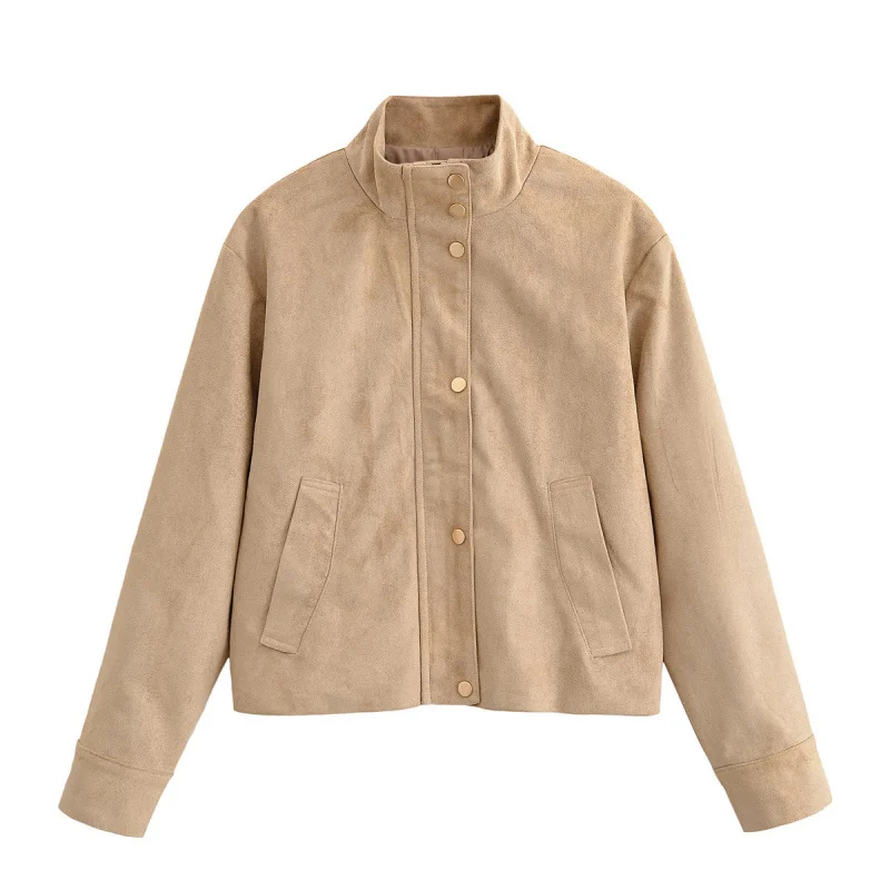 

Новая европейская и американская женская одежда, однобортное замшевое пальто с воротником-стойкой