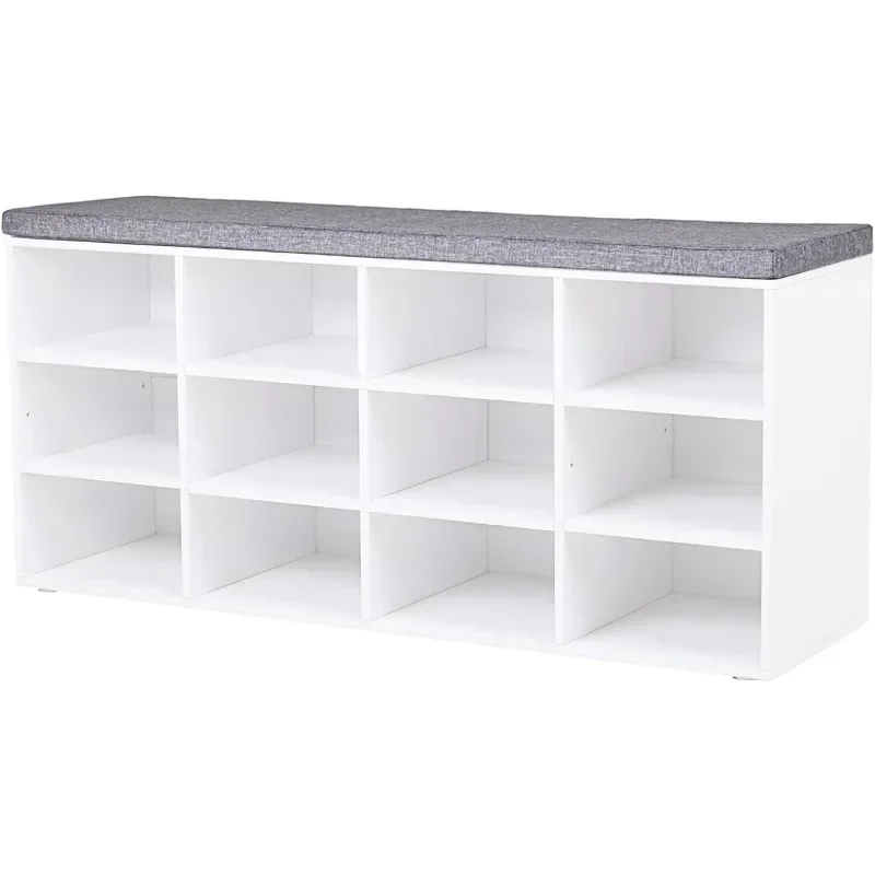 

LVJ Shoe Storage Bench with Cushion, Cubby Shoe Rack with 12 Cubbies, Adjustable Shelves, Multifunctional Shoe Organizer