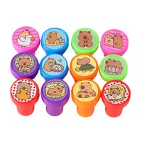12Pcs Capybara Cartoon Seal Happy Birthday Party Supplies Favors Animal Capybara Theme Stampers for Kids Pinata Filler Gift