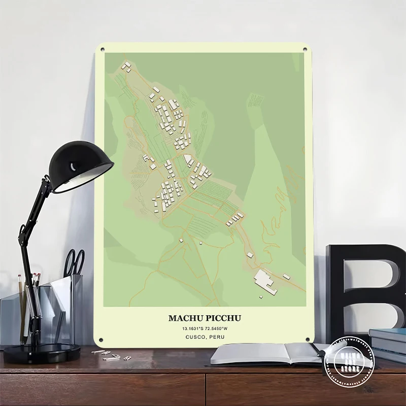 Machu Picchu Map Metal Poster Customized Wall Art Retro Vintage Tinplate Signs for Gamer Room Decoration At Home Coffee Bar Cozy