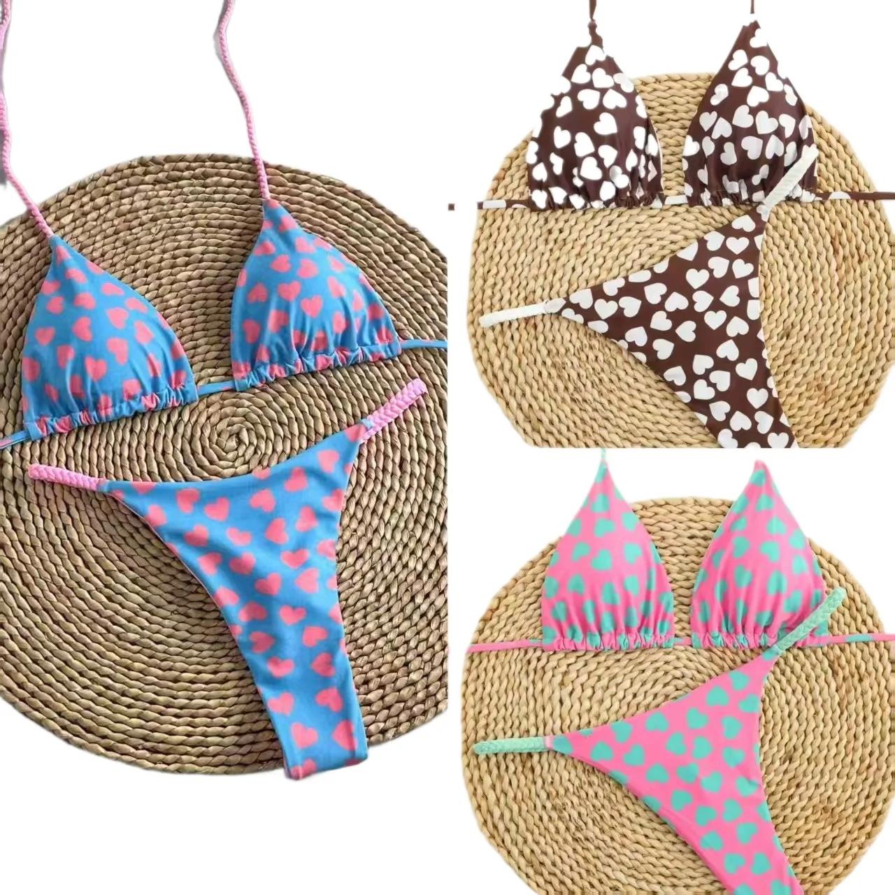 Customized LOGO women's European and American print straps split vacation hot spring swimsuit Brazilian sexy bikini