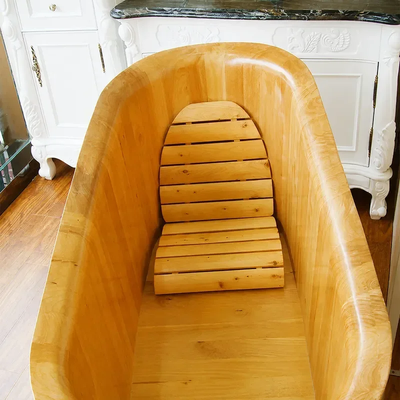 Adult Solid Wood Oak Bathtub White Single Person Home Bathing Bucket Spa Tub