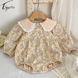 2023 Spring Autumn Girls Rompers Sweet Floral Printed Jumpsuit Baby Girls Long Sleeves Romper Princess Girls Flowers Clothes