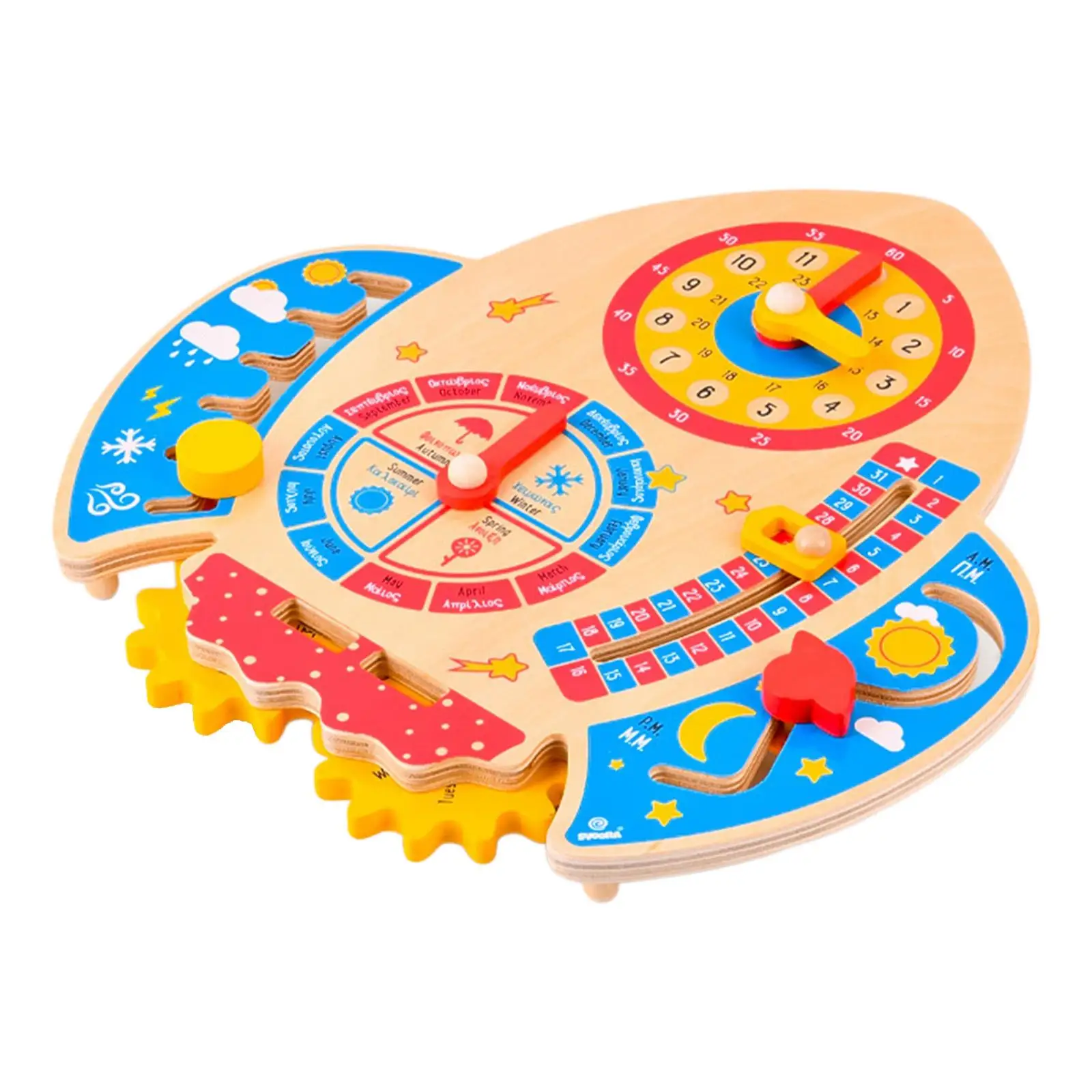 Montessori Calendar Board Toys Preschool Learning Toy Number Time Cognition Toys Rocket Clock Toys for Children Boys Kids Girls