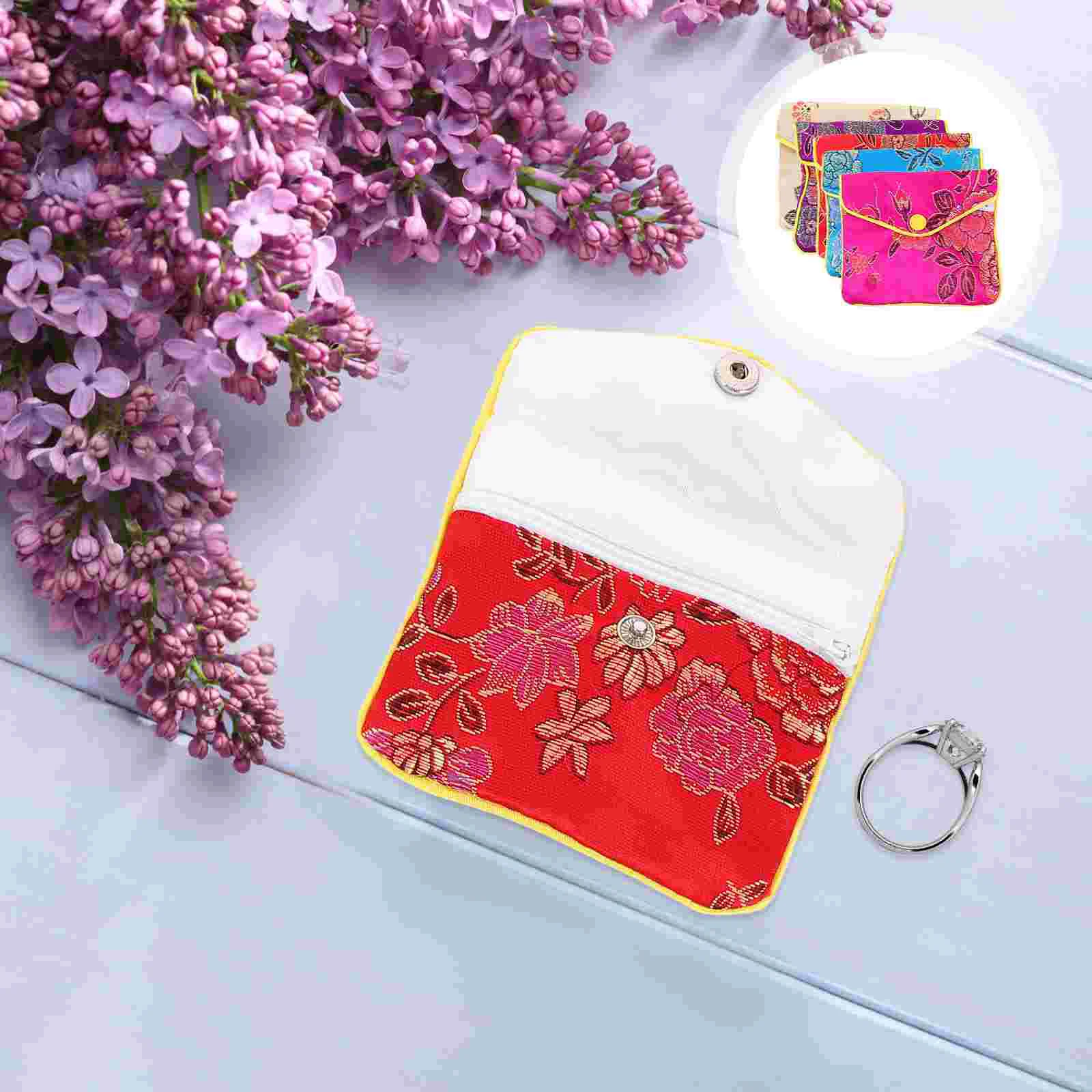 

10 Pcs Wallets Brocade Embroidered Snap-style Jewelry Storage Bag Pouch Suitcase Earring Bags Portable Travel