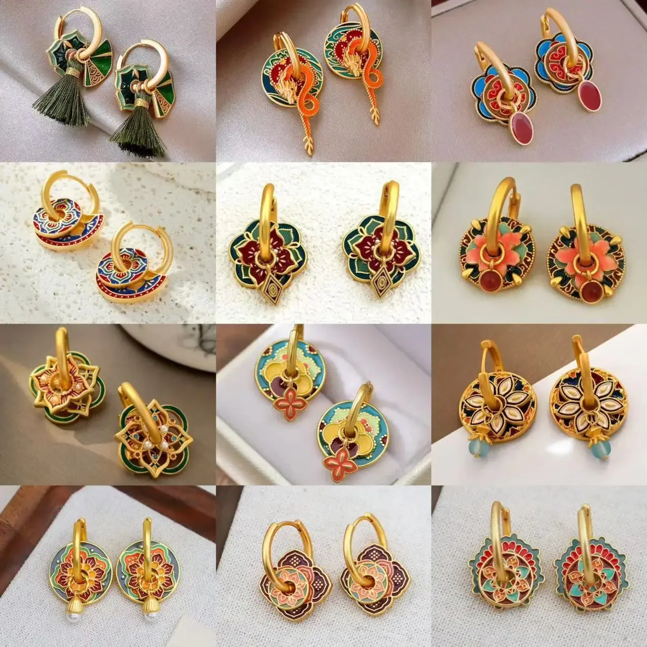 New Fashion Colorful Enamel Earrings for Women Multiple Wear Ways Flower Shaped Golden Luxury Jewelry Charm Design Creative Gift