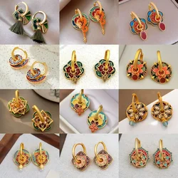 New Fashion Colorful Enamel Earrings for Women Multiple Wear Ways Flower Shaped Golden Luxury Jewelry Charm Design Creative Gift
