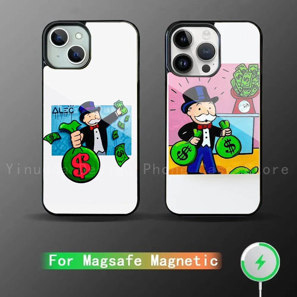 Cartoon Luxury Dollar M-MonopolyS Phone Case Strong Magnetic For IPhone 16 15 14 13 Pro Max 11 12 Mini Alex Mirror For Magsafe