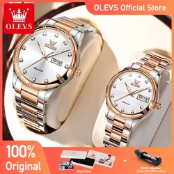 OLEVS-Relógio de pulso automático luminoso impermeável, moda luxo, relógios originais do casal, escala zircão, display calendário, 7030