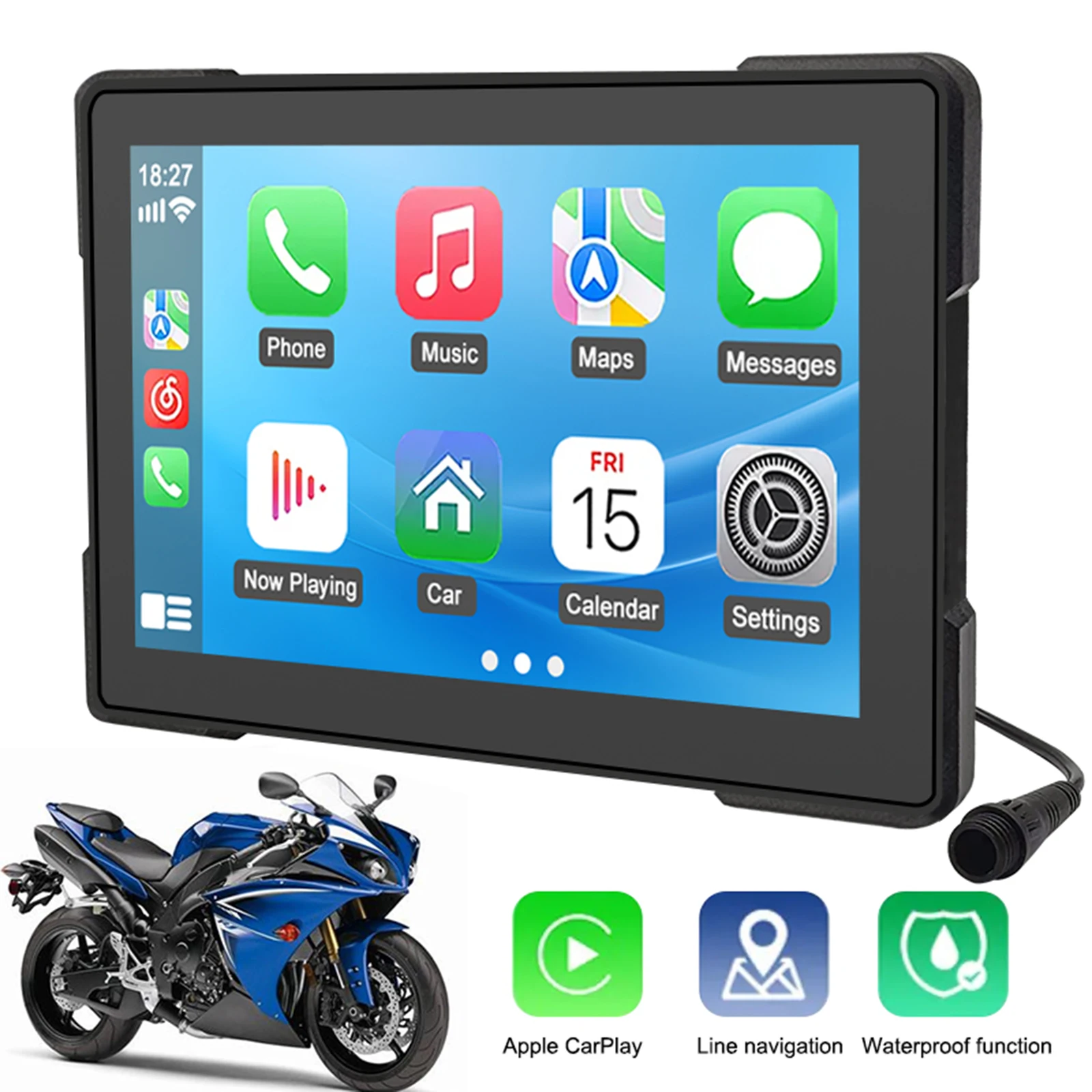 Motorcycle CarPlay 5 Inch 600nit Touch Screen Motorcycle navigation Dual Bluetooth IP67 Waterproof Wireless CarPlay Android Auto