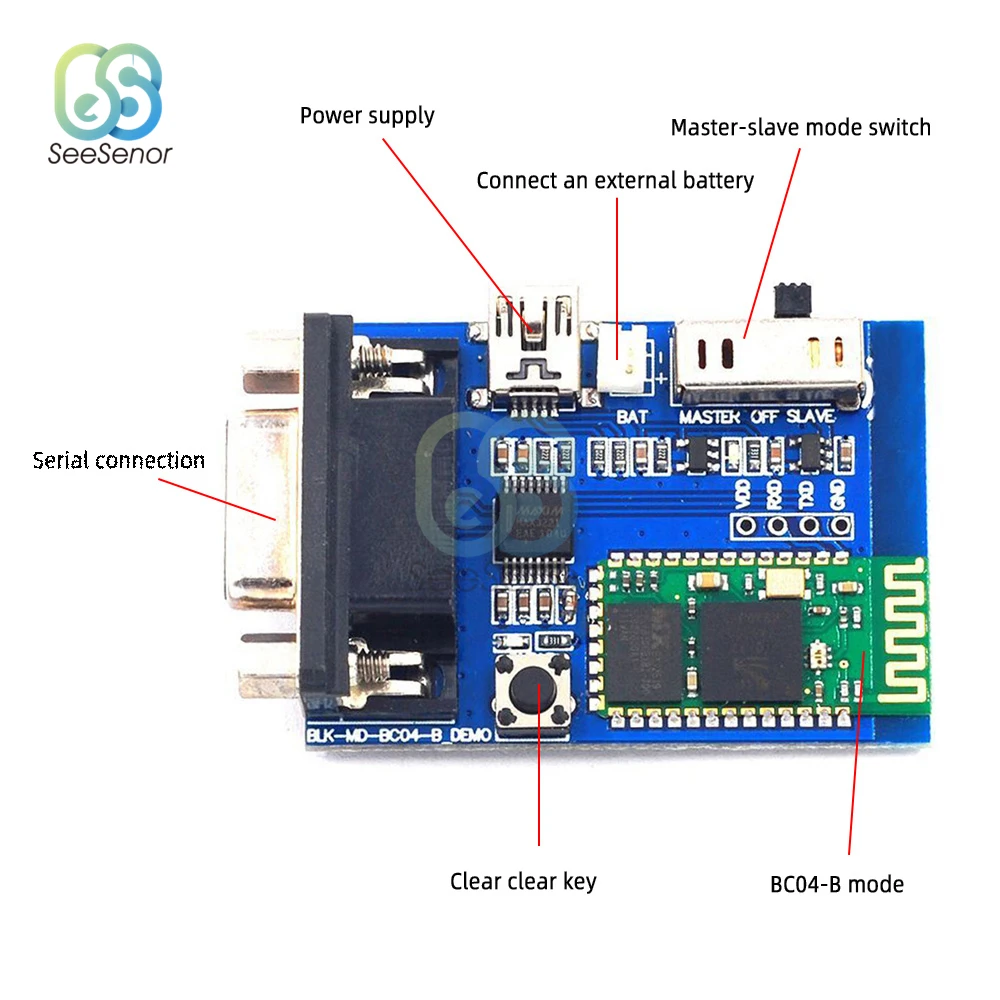 RS232 Bluetooth Serial Adapter Wireless Serial Communication Master-Slave Module RS232 Data Transmission Module 5V