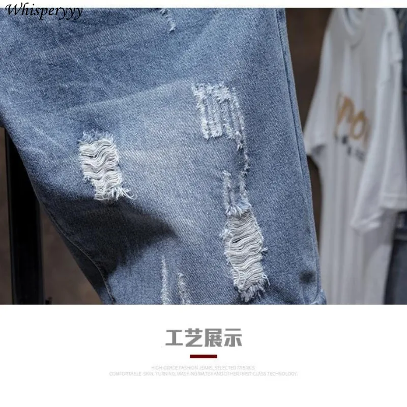 Ripped Denim Shorts Men Clothing Casual Five-quarter Pants Fashion Cargo Baggy Male Summer Thin Pockets Five-point Breeches