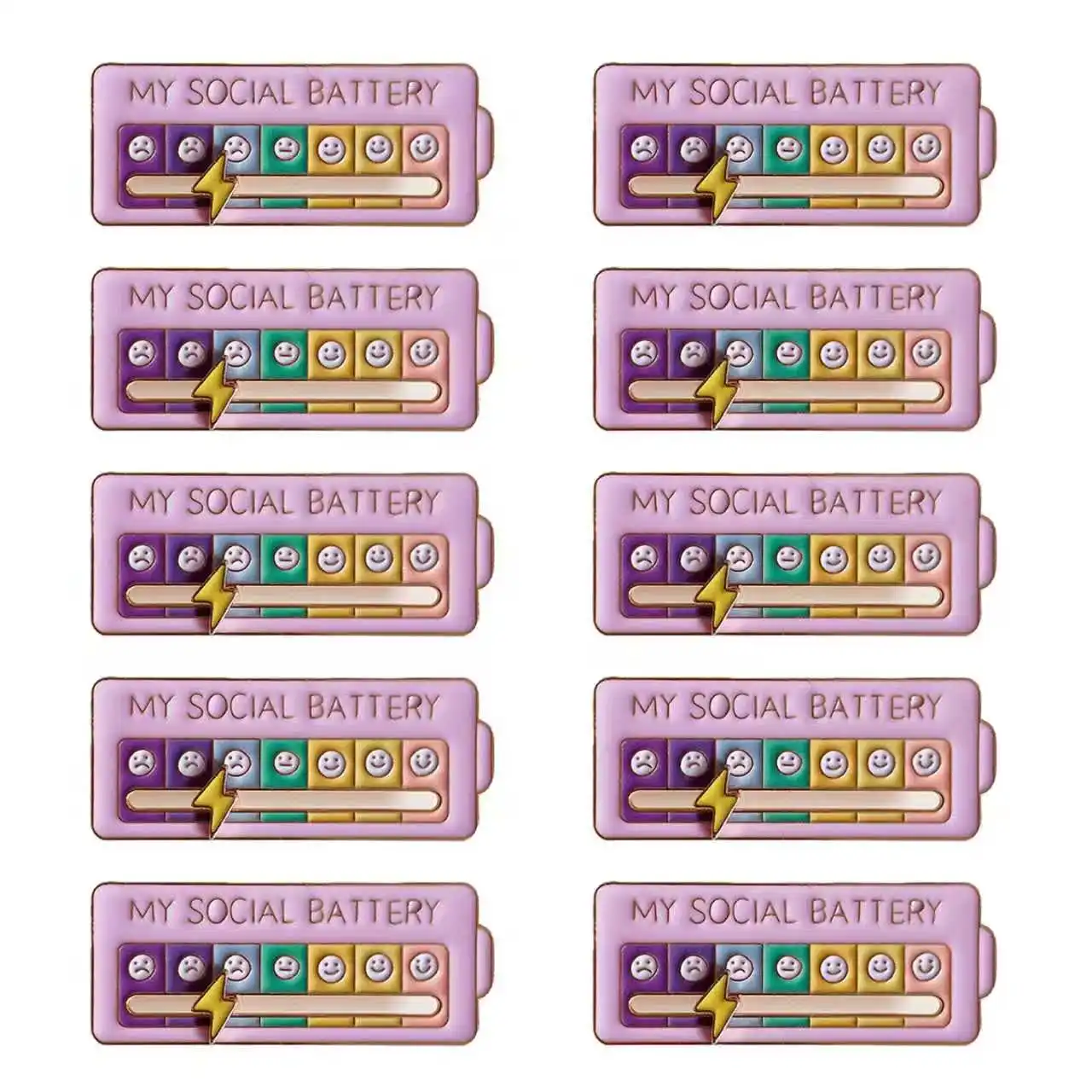 FTCY 10PCS Slideable State Of Mood Energy Emotion Brooch For Women Men Creative Mood Conversion Energy Brooch My Social Battery