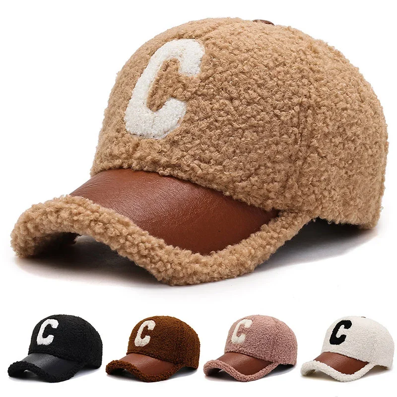 

Women's Baseball Cap Autumn Winter Lamb Wool Thickened Warm Rebound Cap Fashion Embroidered Trucker Casual Baseball Caps For Men