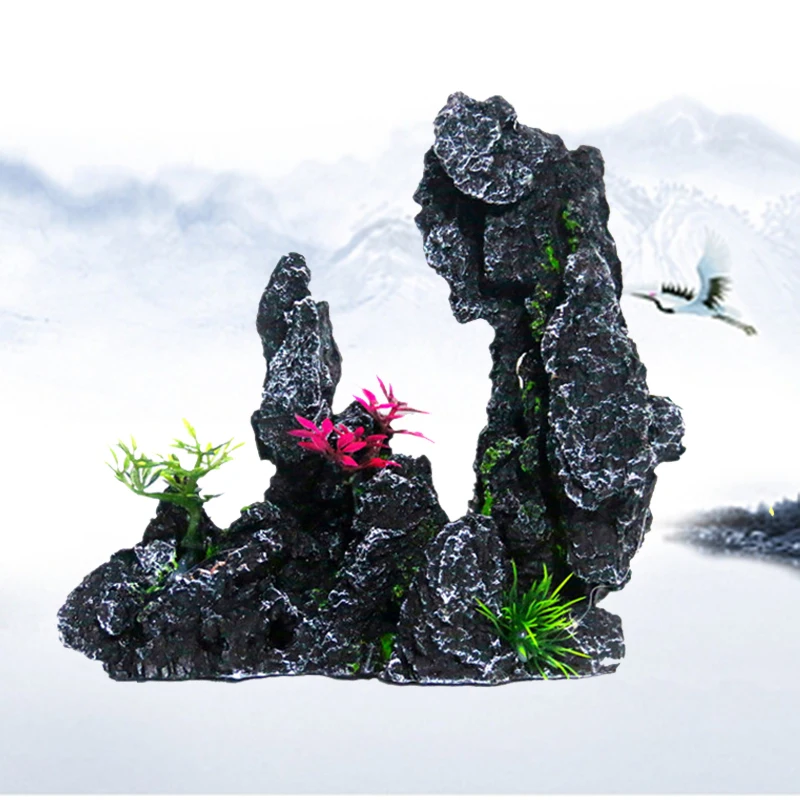 Resin Aquarium Rockery Mountain Decoration Artificial View Rock Cave Stone Tree Fish Tank Ornament Pet Supplies Home Decor