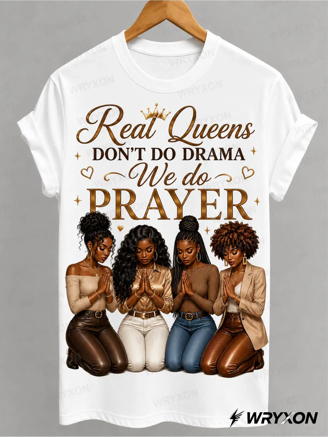 1pc Men's & Women's Real Queens Dont Do Drama We Do Prayer Prayer Graphic T Shirt Faith Inspirational Casual Short Sleeve Top 180g 100% Cotton