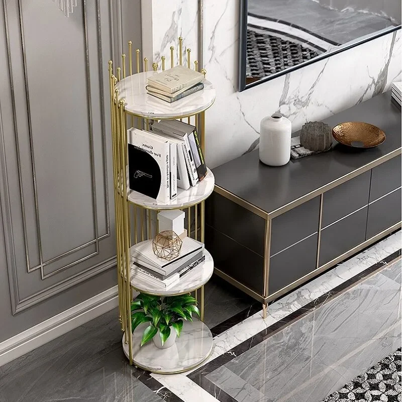 Nordic living room shelf floor-to-ceiling sofa corner TV next to bedroom storage multi-layer corner flower stand round wrought i