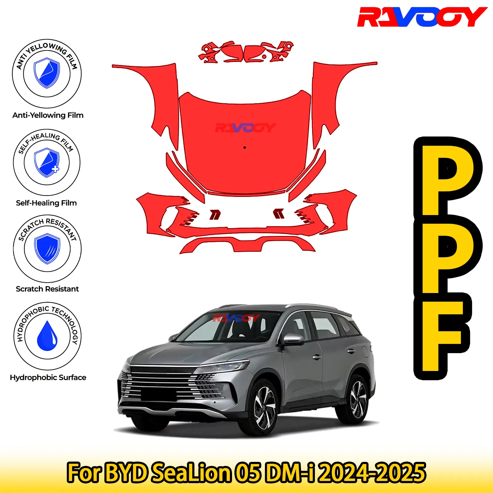 

For BYD SeaLion 05 DM-i 2024-2025 Glossy Matte Black Precut front PPF Kit Paint Protection Film