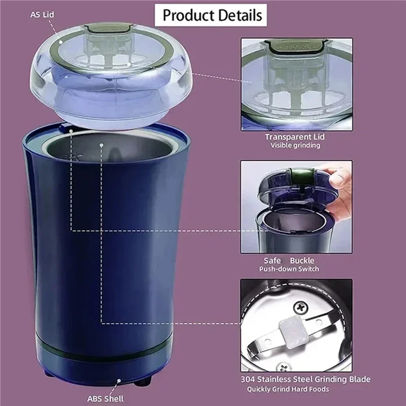 B64B-Small Electric Grinding Machine Grain Grinder Coffee Grinder Nuts Beans Grains Mill Herbs For Kitchen US Plug