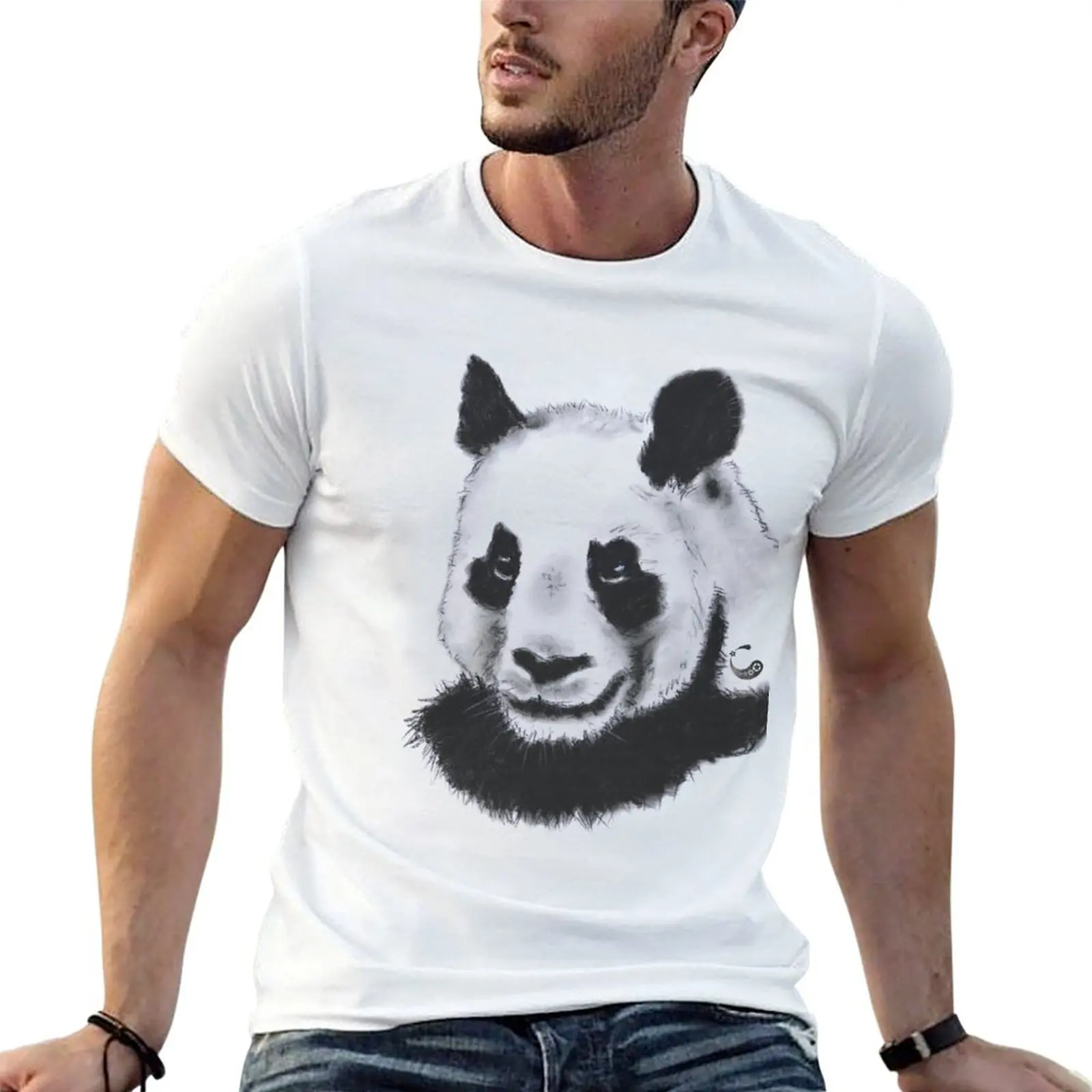 Panda - Charcoal Animals T-Shirt Plus Size Solid Color T-Shirt