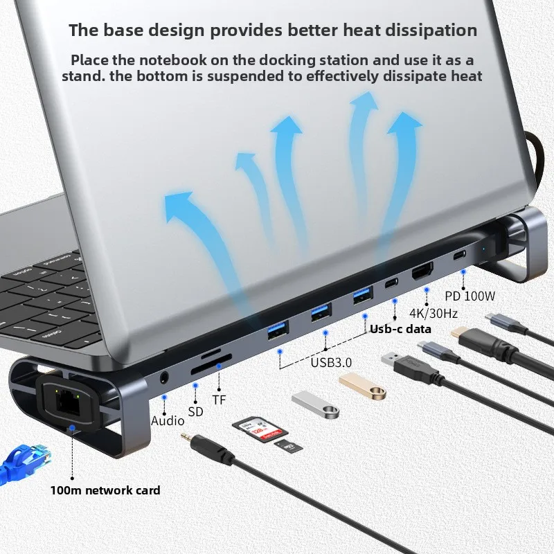 Hub 3.0 Multi-Port Expander Laptop Dock Folding Stand 10-in-1 Type-C Expansion Dock