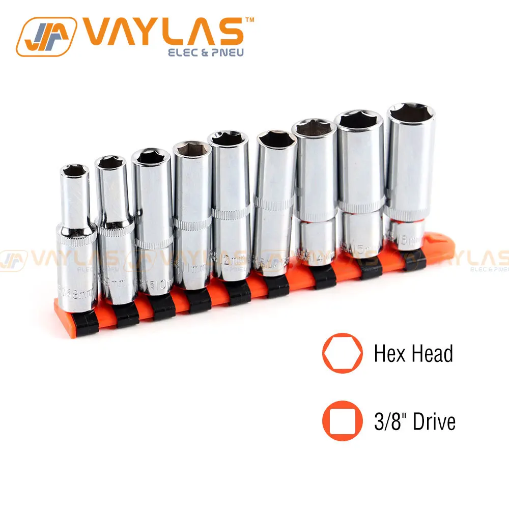 3/8 Inch Drive 8-16mm Long Socket Set Power Accessories with Plastic Rack Color Send Randomly for Home Improvement Car Repair