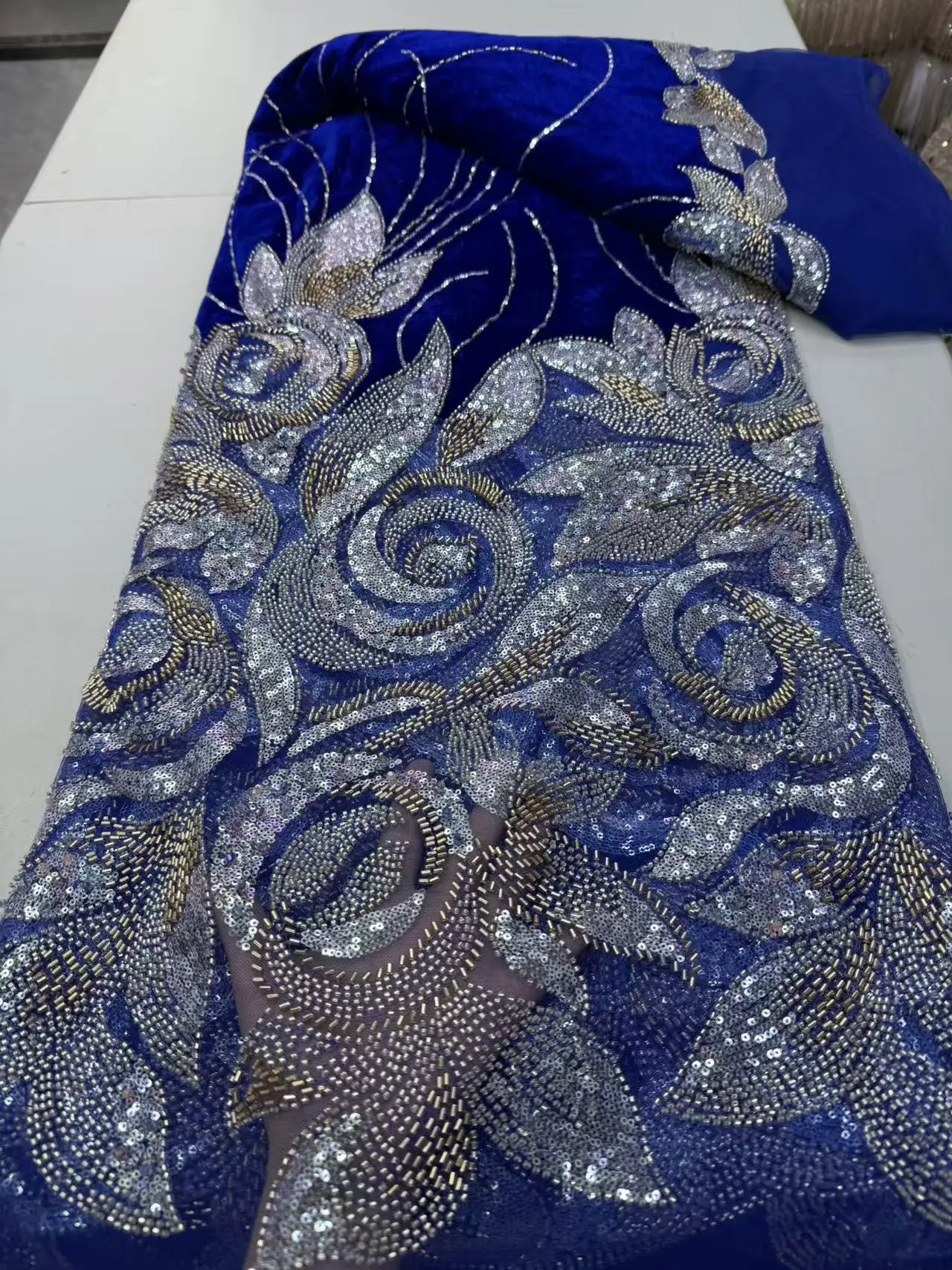 2026High Quality African Nigerian Tulle Lace Fabric Embroidery Party Dress Sequins Guipure Fabric For Sewing Velvet 5Yard JY554