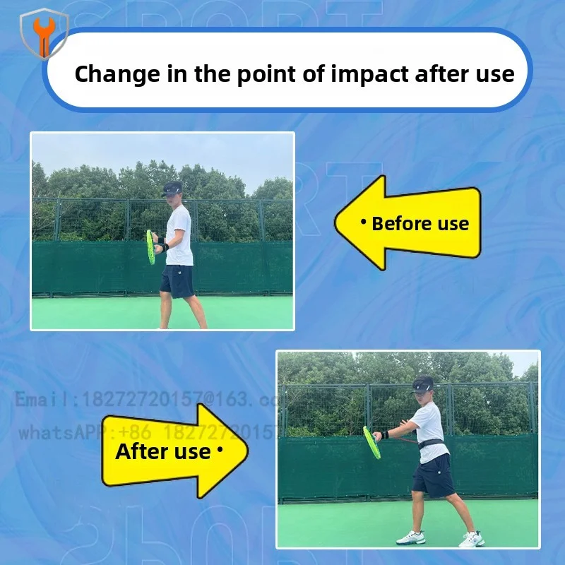 Tennis forehand and backhand resistance strength trainer, with elastic bands to assist in correcting movements