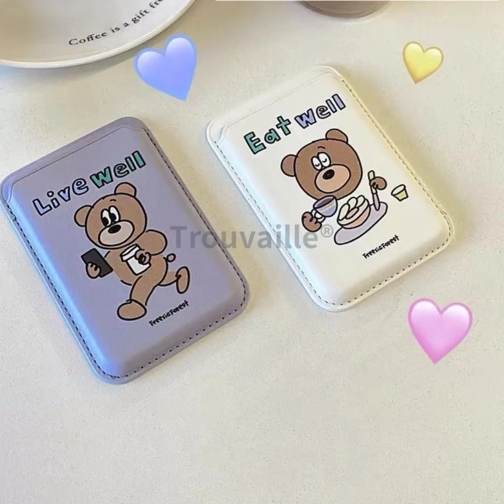 Trouvaille for Magsafe Card Holder Magnetic Phone Case Cute Korea Bear Macsafe Pink Girl for iPhone 15 14 13 12 11 Magnet Case