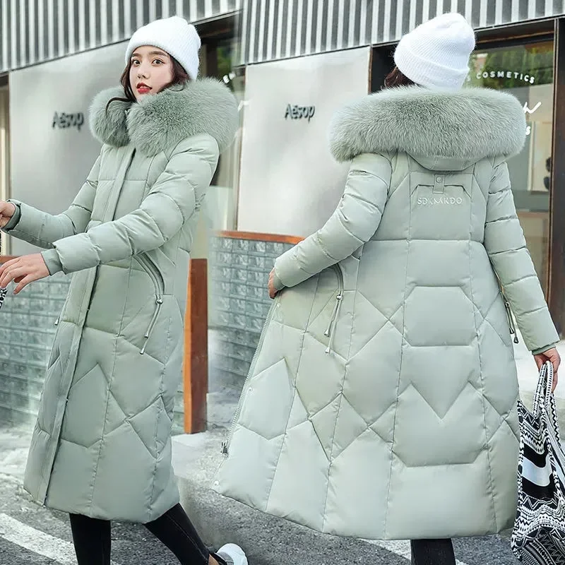 Abrigo de nieve con capucha para mujer, Parka gruesa y cálida con Cuello de piel, ropa de estudiante para invierno, novedad de 2024