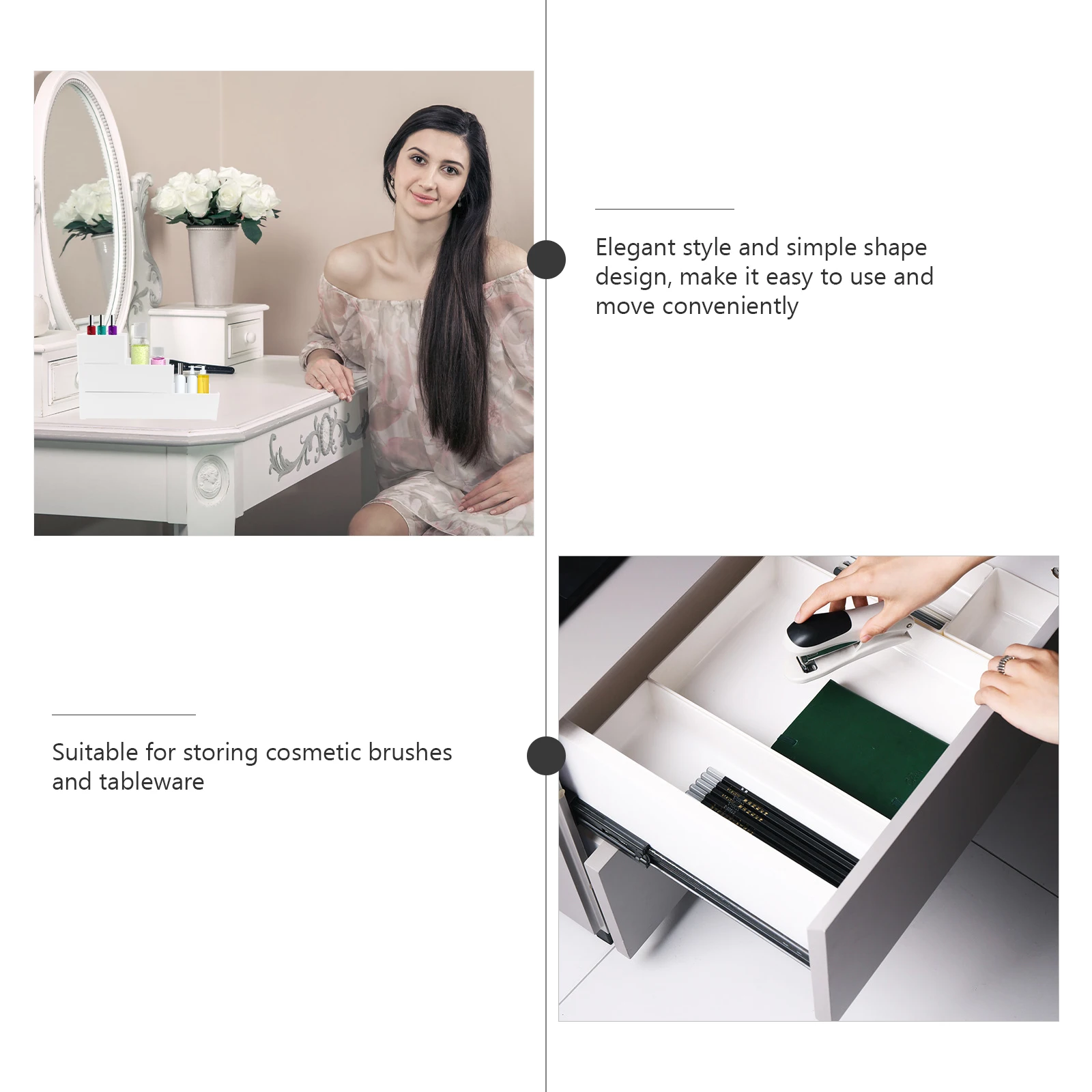 

3pcs Bamboo Drawer Storage Box Stackable Multifunctional Household Organizer For Kitchen Bathroom Office White Makeup Brush