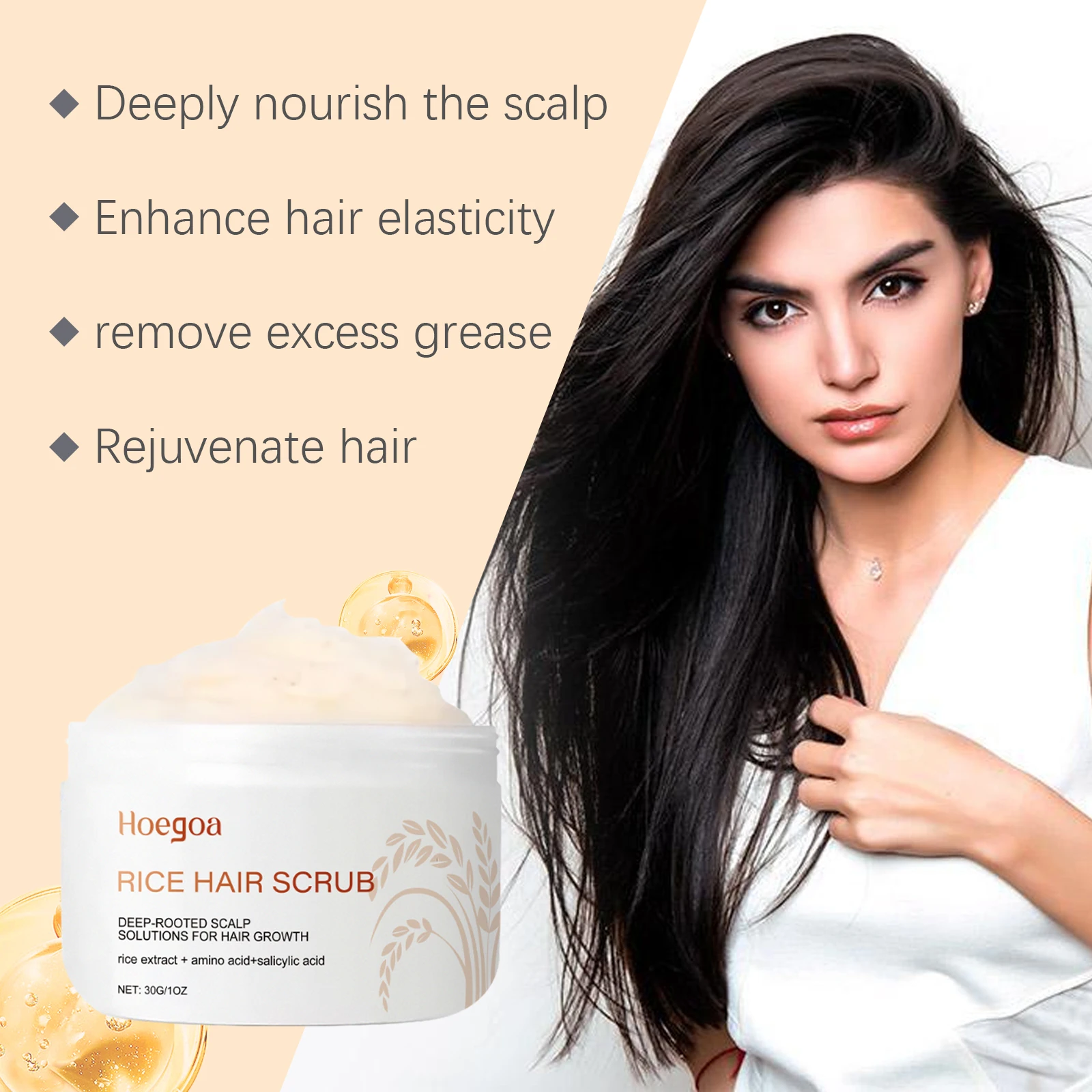 HOEGOA Rice Head Scrub cleans scalp dandruff Repair damage Reduce hair breakage Moisturizing Fluffy Firming Hair Care scrub